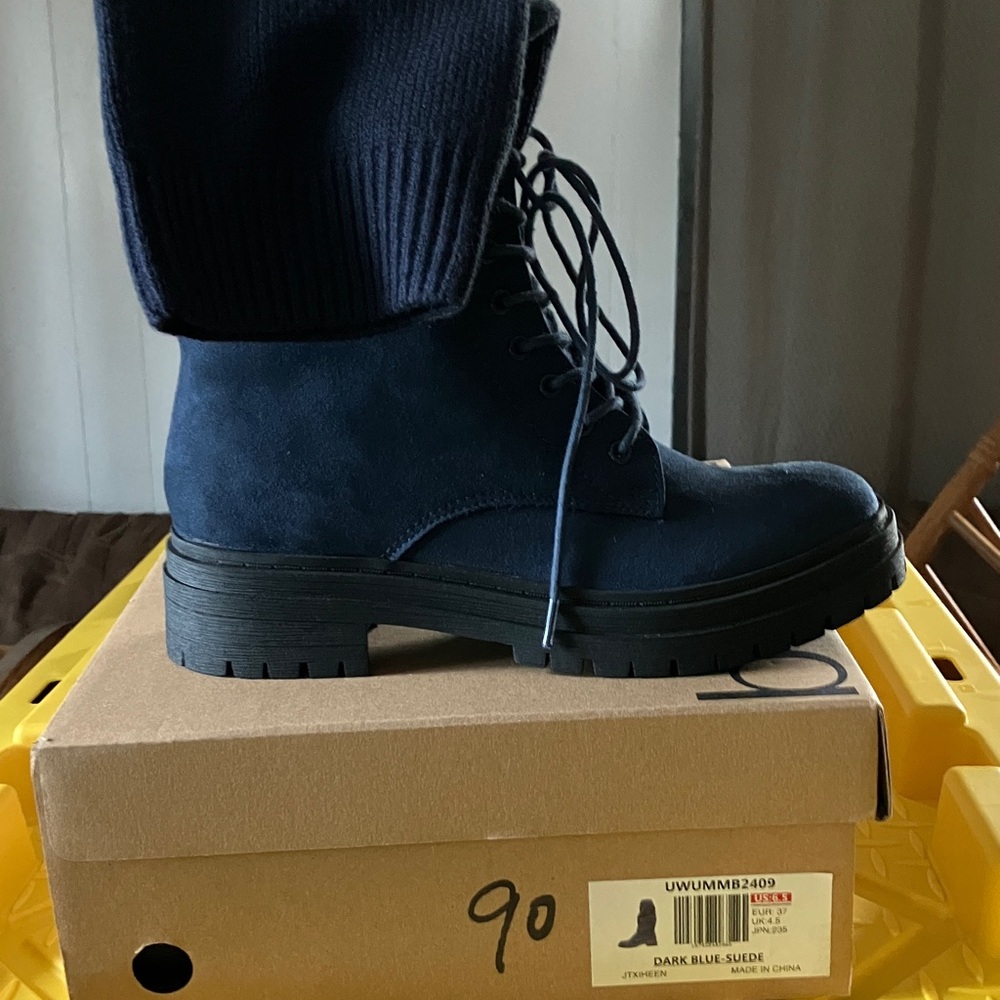 Navy Suede Women's Combat Boots
